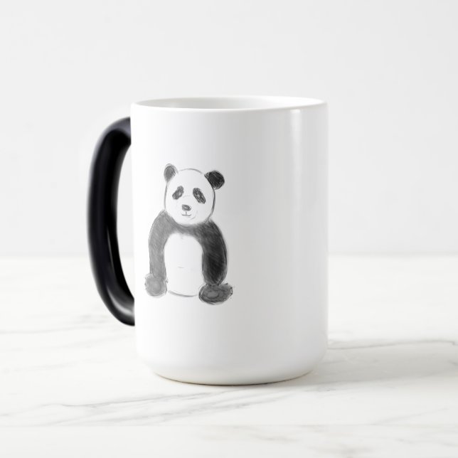 Caneca Mágica Esboço preto e branco do panda (Frente Esquerda)