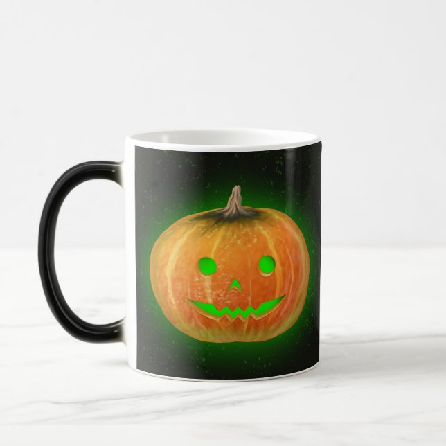 Caneca Mágica Espetacular Sorriso de Abóbora de Halloween Luz Ve (Esquerda)