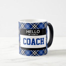 Caneca Mágica Esportes Olá Meu Nome É COACH Nametag Blue Xadrez