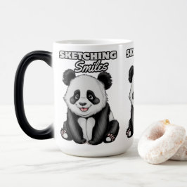 Caneca Mágica Estilo de Desenho Clássico Preto e Branco Panda