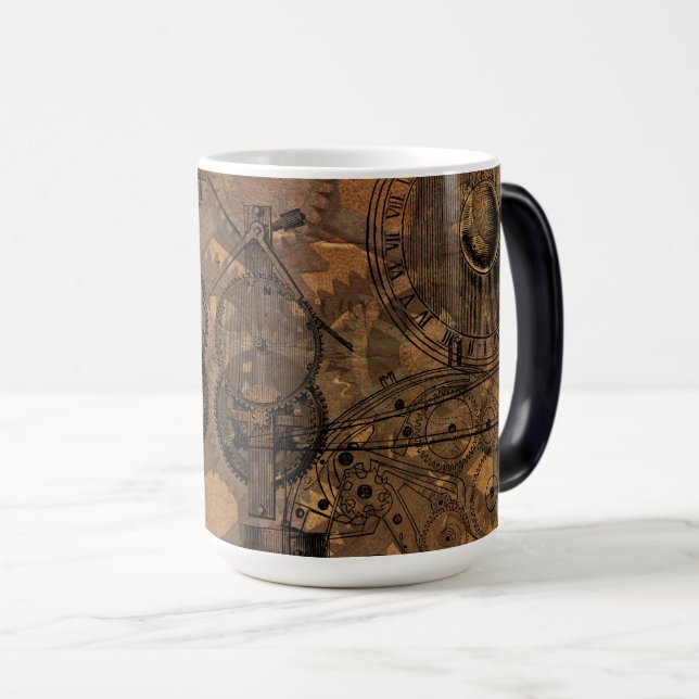 Caneca Mágica Estilo Vitorioso de Relógios e Ursos Steampunk (Frente Esquerda)