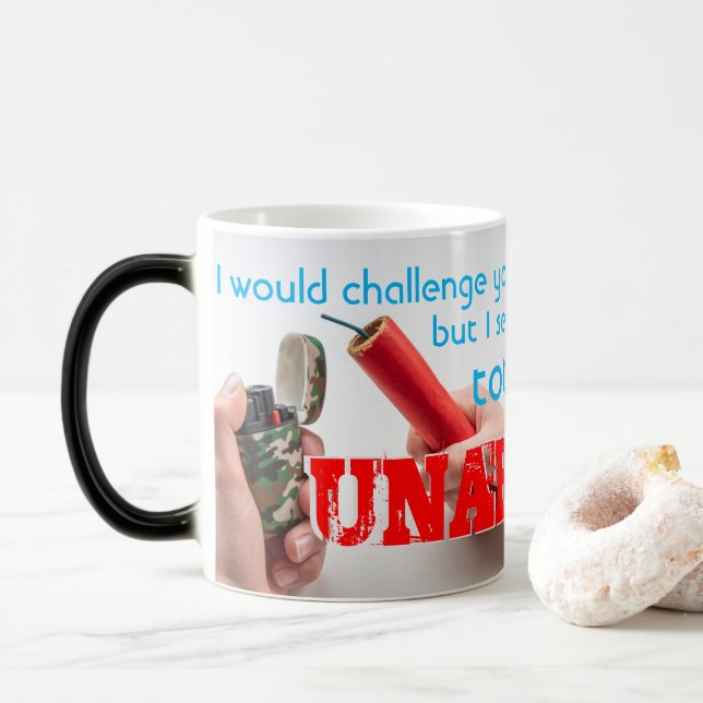 Caneca Mágica Eu o desafiaria a uma BATALHA DE WITS... (Com Donut)