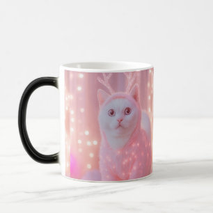 Caneca Mágica Fantasia de Inverno Gatinho Rena Brilhante Fofa