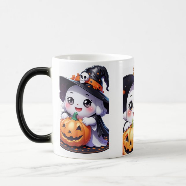 Caneca Mágica Fantasma Bonita do Halloween com Abóbora (Esquerda)