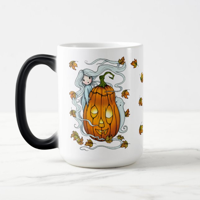 Caneca Mágica Fantasminha Bonito e Abóbora iluminada Caindo Folh (Esquerda)