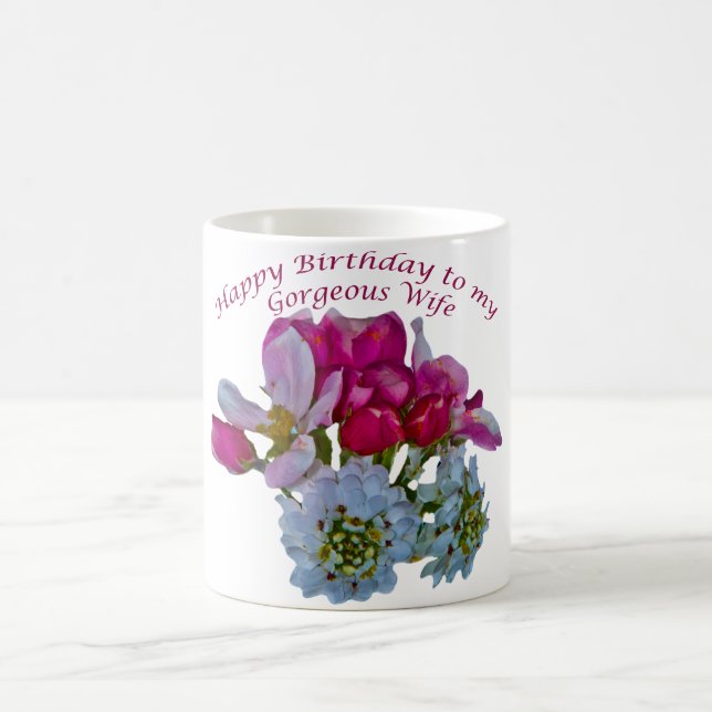 Caneca Mágica Feliz aniversário para minha linda esposa. (Centro)