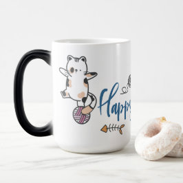 Caneca Mágica Feliz Ano Novo Entre Gatinhos Equilibrados Em Um F