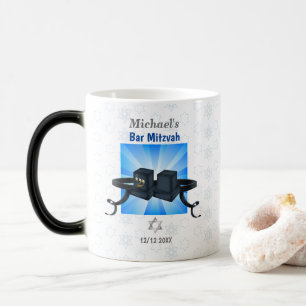 Caneca Mágica Feliz Bar Mitzvah 20XX Tefillin Azul Personalizado
