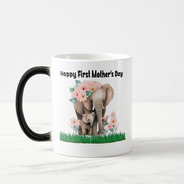 Caneca Mágica Feliz elefante fofo do primeiro dia da mãe (Esquerda)