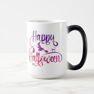 Caneca Mágica Feliz Halloween gradient voando feiticeiro
