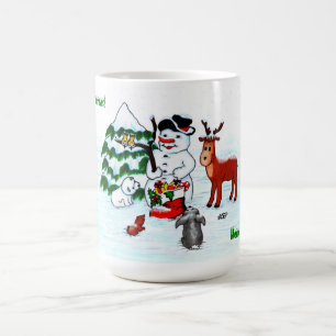 Caneca Mágica Feliz Natal! Homem de Neve com Amigos