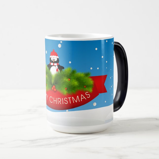 Caneca Mágica Feliz Pinguim de Natal (Frente Esquerda)