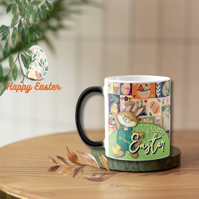 Caneca Mágica Felz pascoa Bunny Collage Mug (Happy Easter Bunny Colorful Collage Mug )