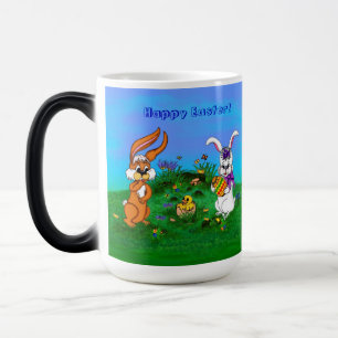 Caneca Mágica Felz pascoa! Coelho com coelho e pintinho