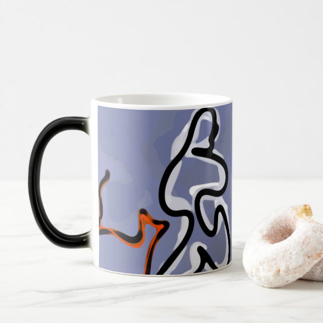 Caneca Mágica Figura com Feline: Abstrato azul, laranja, B e W (Com Donut)