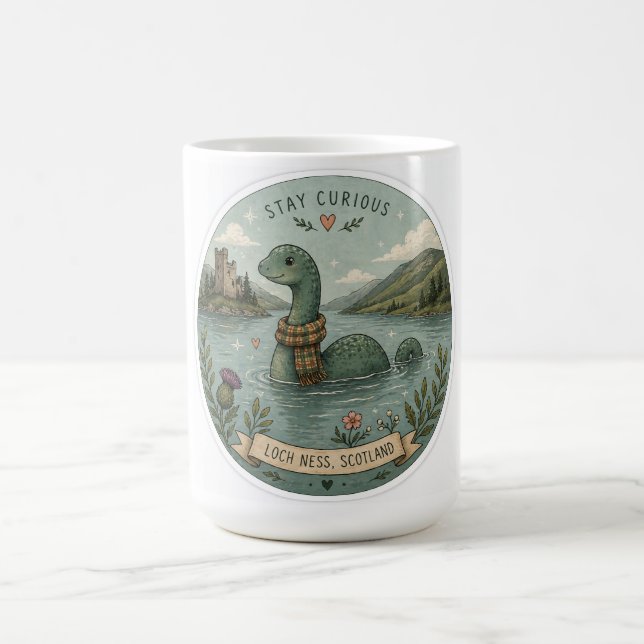 Caneca Mágica Fique Curioso Aconchegante Críptido Nessie Monstro (Center)