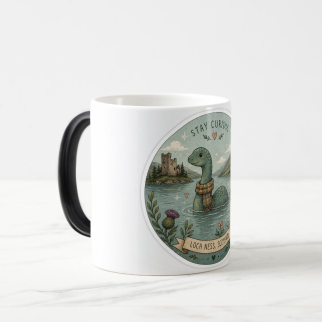 Caneca Mágica Fique Curioso Aconchegante Críptido Nessie Monstro (Frente Esquerda)