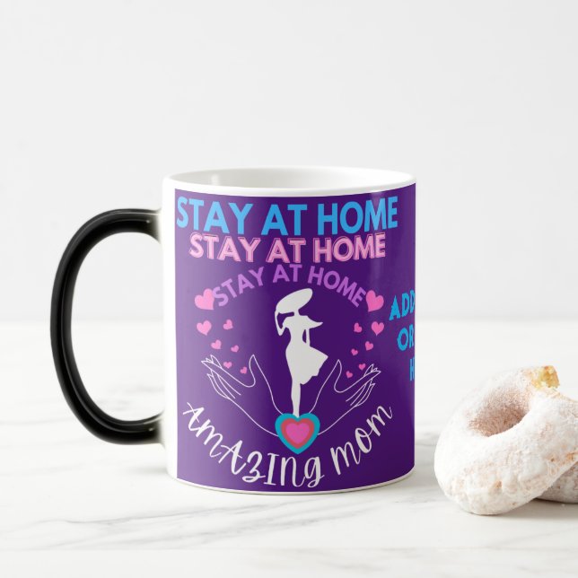 Caneca Mágica Fique Em Casa Mãe Esposa Roxa Clássica Moderna (Com Donut)
