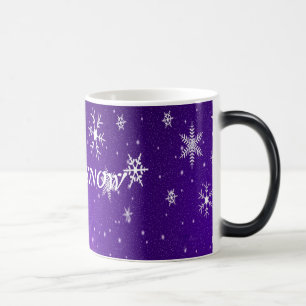 Caneca Mágica Flocos de Neve Brancos Fundo Azul-Roxo Morphing Mu