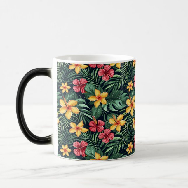 Caneca Mágica Flor Tropical Hibiscus Padrão Sem Costura (Esquerda)