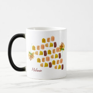 Caneca Mágica Flores e Pinceladas Amarelas de Primavera em Aquar