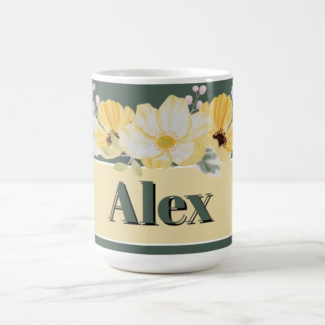 Caneca Mágica Flores em Aquarela Moderna & Fundo Verde (Center)