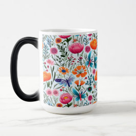 Caneca Mágica Flores frescas coloridas Fundo floral sem costura