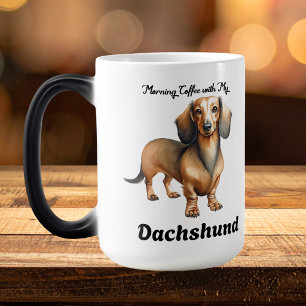 Caneca Mágica Fofa Marrom Macia Dachshund Personalizada Manhã
