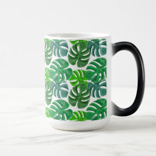 Caneca Mágica Folhas de Palmeira Tropical Verde Padrão Exótico