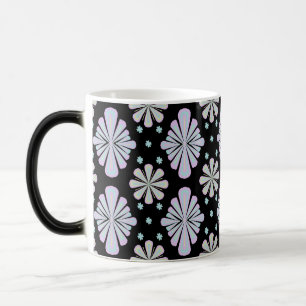Caneca Mágica Formas florais pastéis em um fundo preto