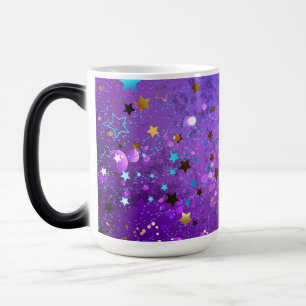 Caneca Mágica Fundo de folhas roxas com estrelas