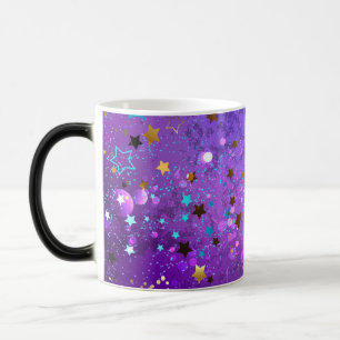 Caneca Mágica Fundo de folhas roxas com estrelas