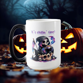 Caneca Mágica Funny Grim Reapeton Skeleton Skull Halloween Mug