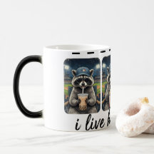 Funny Raccoon Baseball Coffee Mug – I Live Here No