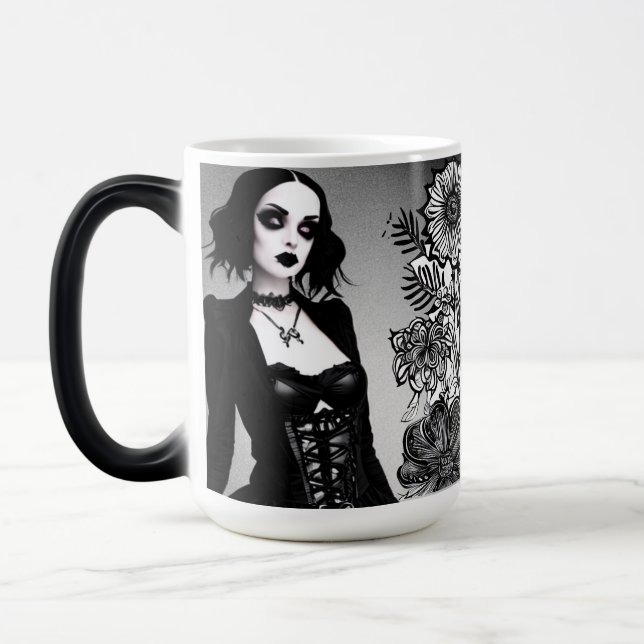 Caneca Mágica Garota Gótica Branca e Negra (Esquerda)