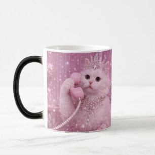 Caneca Mágica Gata Princesa Glamurosa Usando Telefone Rosa
