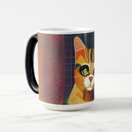 Caneca Mágica Gatinho de retrato de abstrato de mosaico de Cat m