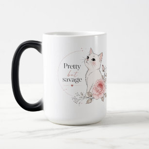 Caneca Mágica Gatinho Kawaii Fofinho "Bonito mas Selvagem" Café 