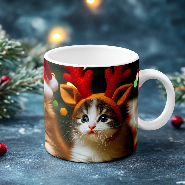 Caneca Mágica Gatinhos bonitos com Papai Noel e chapéus de rena  (Criador carregado)