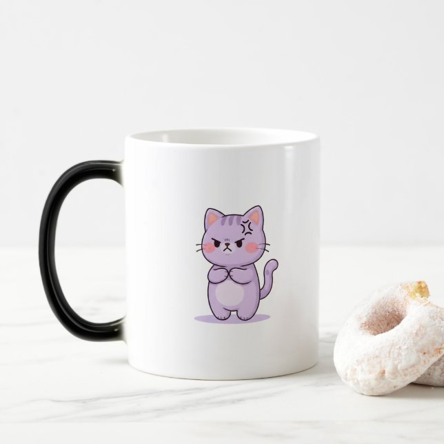 Caneca Mágica Gato Bravo Personagem de Desenho Fofo (Com Donut)