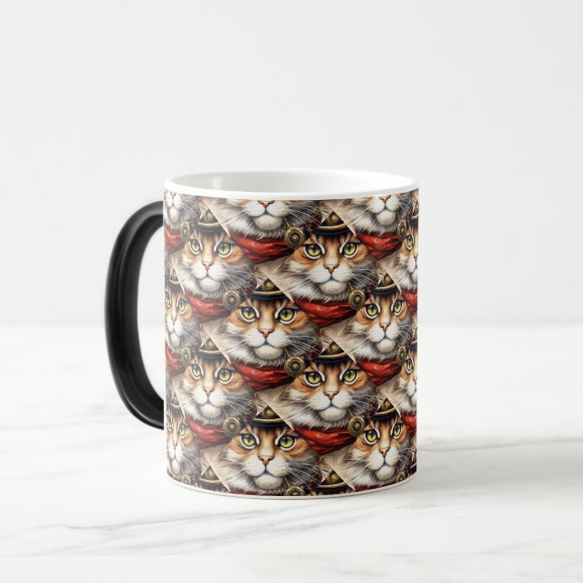 Caneca Mágica Gato com bandana vermelha Diamante Steampunk (Frente Esquerda)