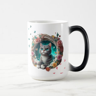 Caneca Mágica Gato de gato branco e colorido vibrante 3D cúbico