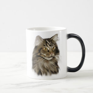 Caneca Mágica Gato de racum preto de Maine do gato malhado