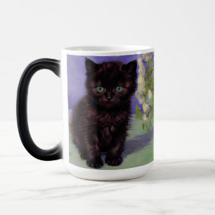 Caneca Mágica Gato em Estilo de Van Gogh com Flores Brancas