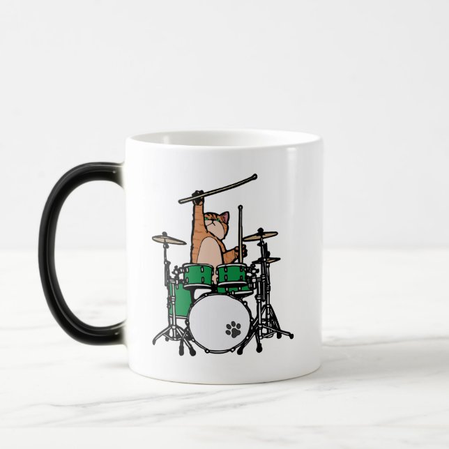 Caneca Mágica Gato Engraçado Jogando Tambores, Baterista De Gato (Esquerda)