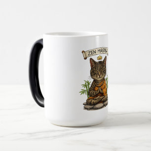 Caneca Mágica Gato Mestre Zen Engraçado Presente Gato Tabby Cinz