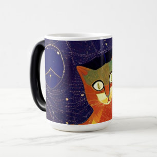 Caneca Mágica Gato mosaico marroquino arte abstrato gato colorid