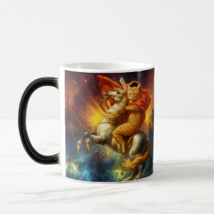 Caneca Mágica Gato Napoleão Montando Cavalo Através da Galáxia