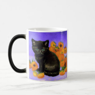 Caneca Mágica Gato Preto de Van Gogh com Girassóis