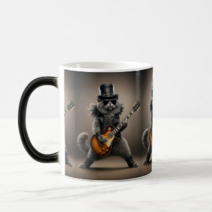 Caneca Mágica Gato Rockstar Tocando Guitarra Elétrica em Couro